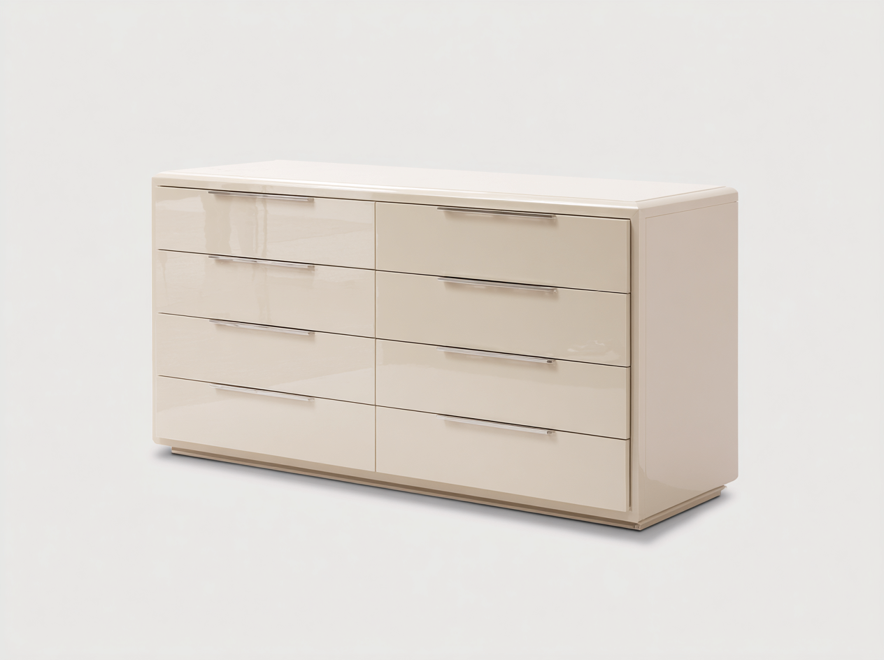 Kommode mit Schubladen Holz 160x45x80 cm Beige - glänzendes Design mit Metallgriffen-Namovihaus