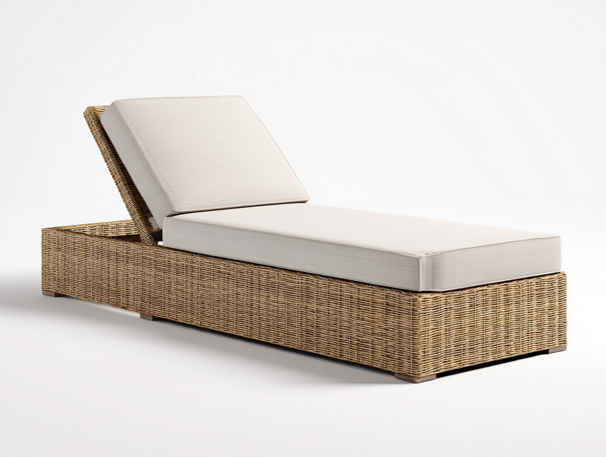 Sonnenliege Rattan 190x70x75 cm - naturfarben-beige - moderner Lounge-Stil-Namovihaus