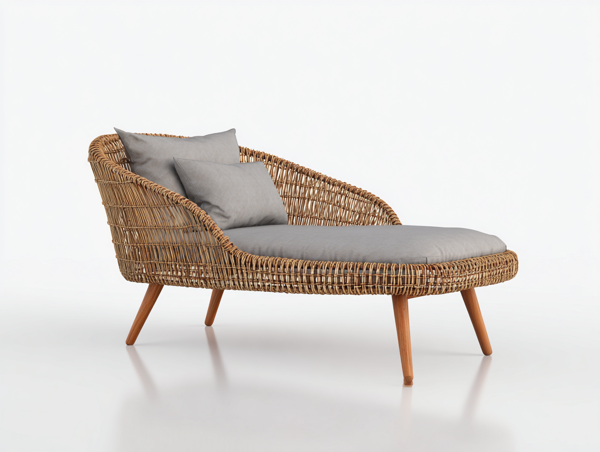 Sonnenliege Rattan 172x76x82 cm - Naturfarben-Grau - geschwungene Form für den Garten-Namovihaus