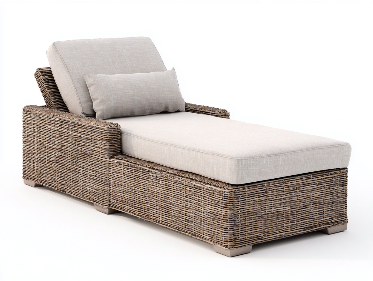 Sonnenliege 205x78x88 cm - Polyrattan Natur mit Auflage Beige - moderner Gartenstil-Namovihaus