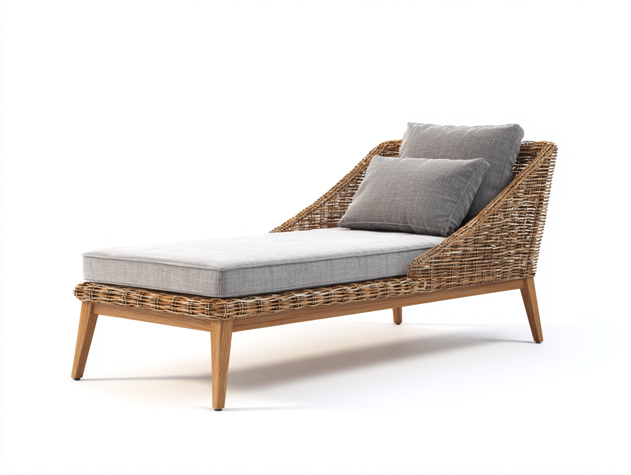 Sonnenliege Rattan 185x72x82 cm - naturfarben-grau - moderner Lounge-Stil-Namovihaus