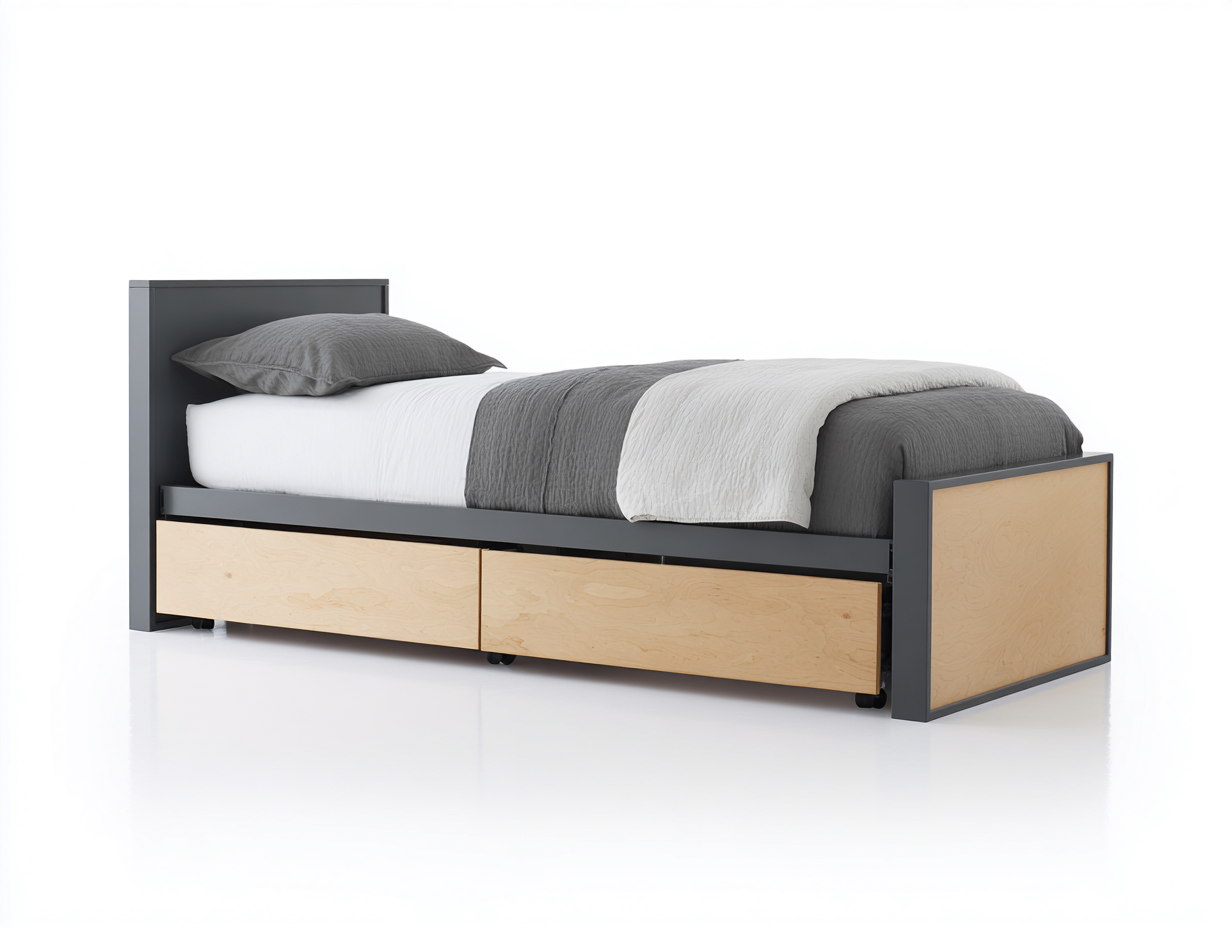 Einzelbett Holz und Metall 210x96x90 cm - Schwarz-Natur - Modernes Schlafzimmerdesign mit Stauraum-Rodiacasa