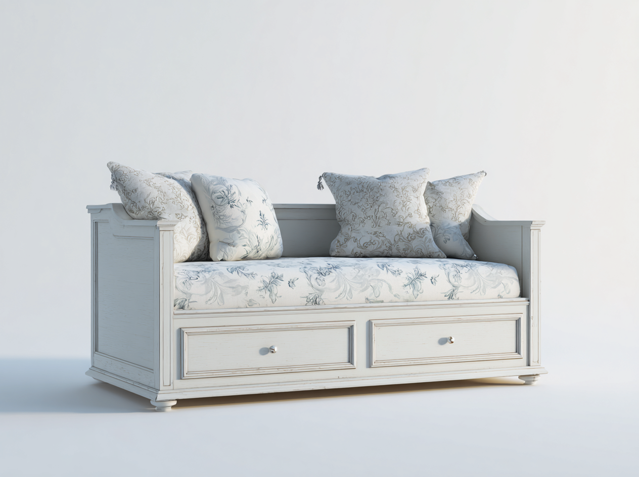 Schlafsofa Holz und Stoff 200x85x95 cm - weiß-blau - klassischer Landhausstil-Rodiacasa
