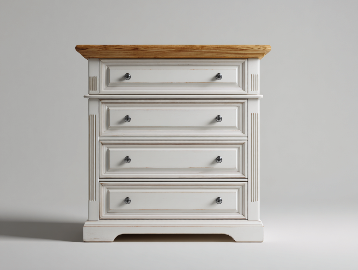 Kommode mit Schubladen 105x45x110 cm - Holzwerkstoff Weiß-Natur - klassischer Landhausstil-Rodiacasa