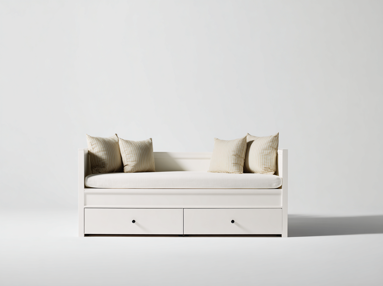 Schlafsofa Holzwerkstoff 206x97x85 cm - Cremeweiß-Beige - mit 2 Schubladen-Rodiacasa