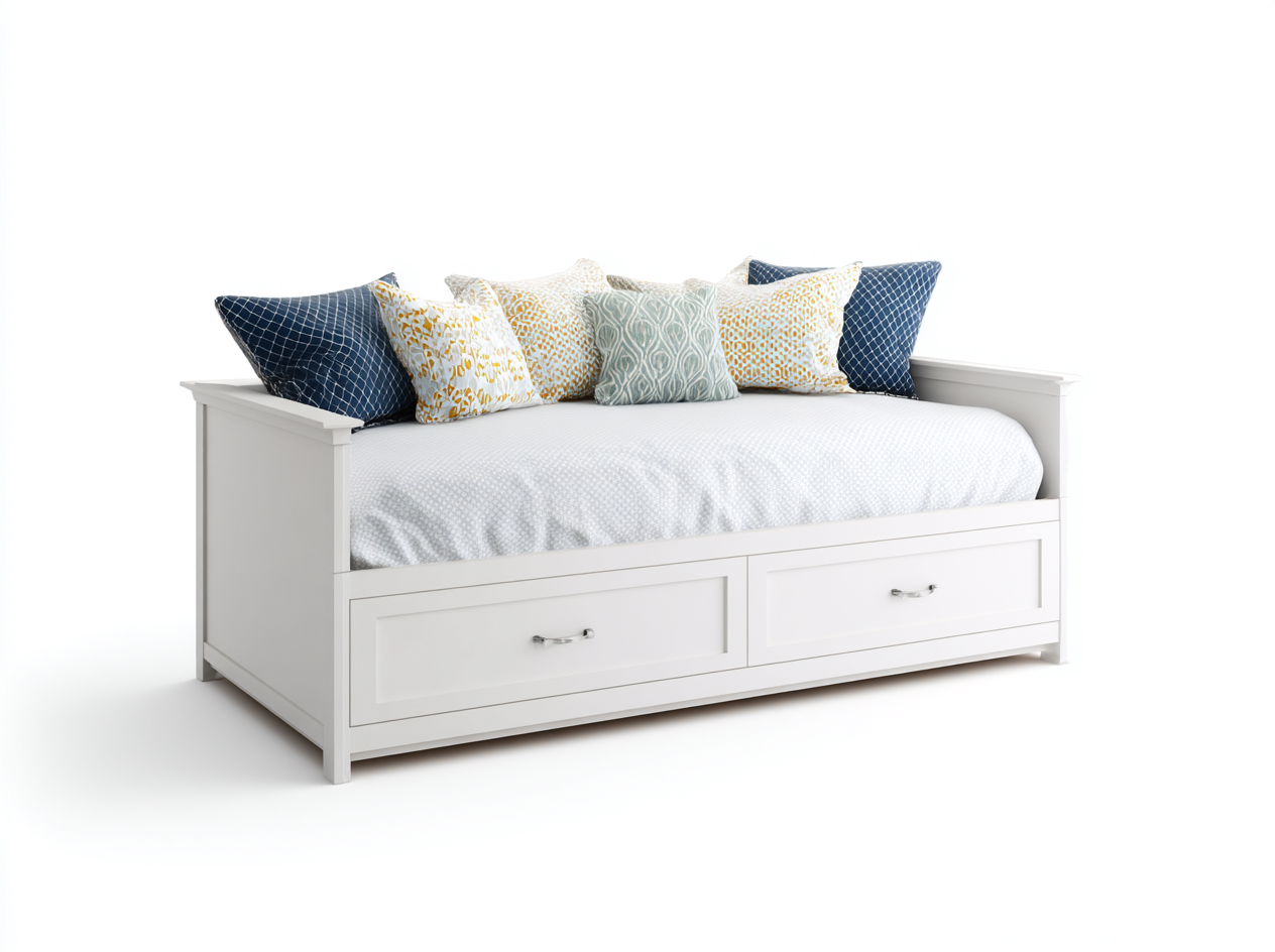 Schlafsofa 210x90x82 cm - Holzwerkstoff Weiß mit Stoff Hellgrau - moderner Landhausstil-Rodiacasa