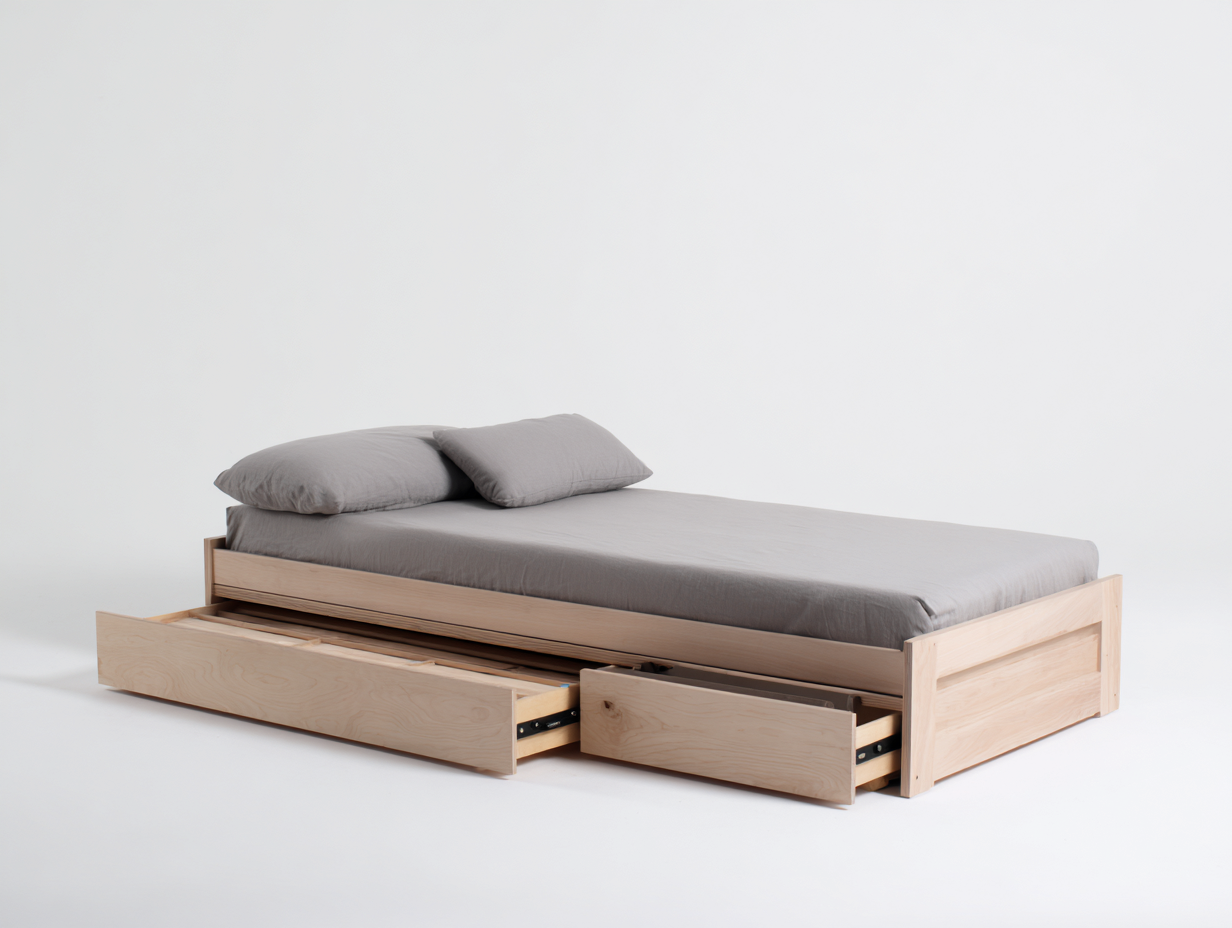 Einzelbett Holz 205 x 100 x 72 cm - Natur - für Schlafzimmer mit 2 Schubladen-Solendanest