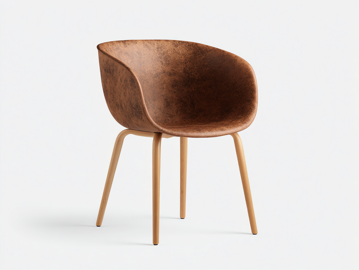 Esszimmerstühle Kunstleder Holz 58x56x78 cm Braun-Naturholz für Esszimmer - Modernes Design mit geschwungener Sitzschale-Solendanest