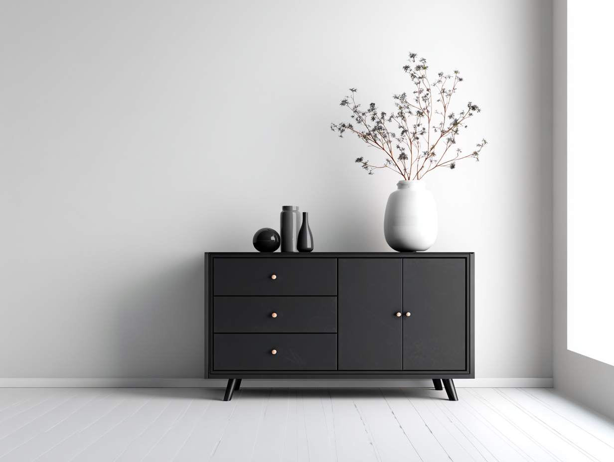 Dielenschränke Holz 160x45x78 cm Schwarz für Flur - Modernes Design mit 2 Türen und 3 Schubladen-Solendanest