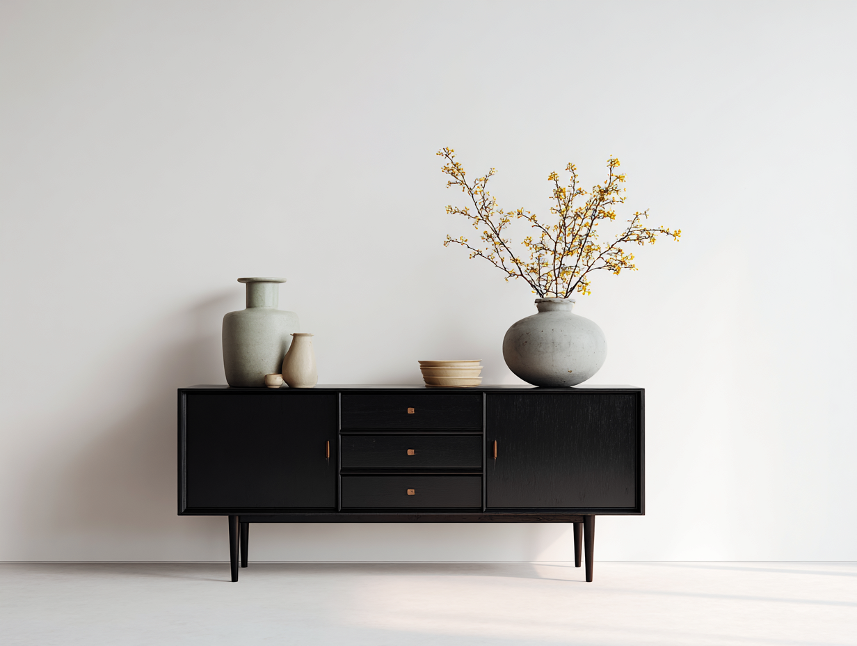 Dielenschränke Holzwerkstoff 160x40x75 cm - schwarz - moderner Retro-Stil-Solendanest