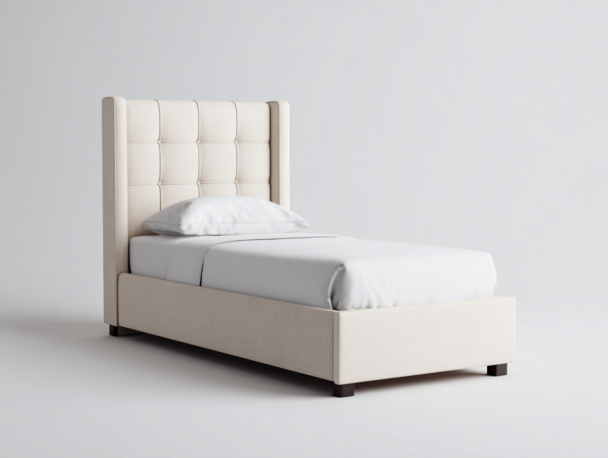 Einzelbett Stoff 210x100x110 cm Beige für Schlafzimmer - Klassisches Design mit gepolstertem Kopfteil-Solendanest