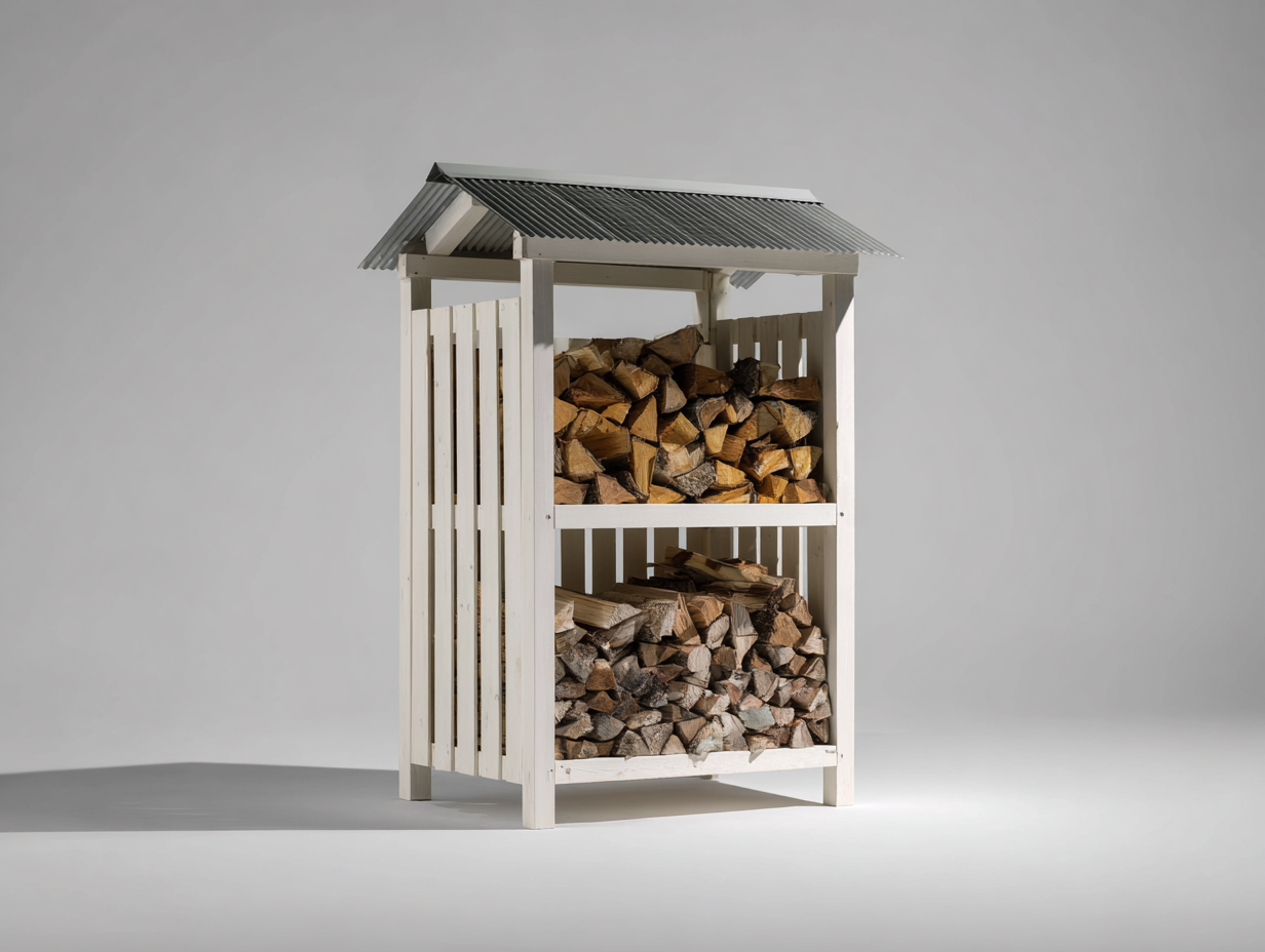 Kaminholzregal Holz 160x80x200 cm Weiß-Grau für Garten - Modernes Design mit Dach-Solendanest