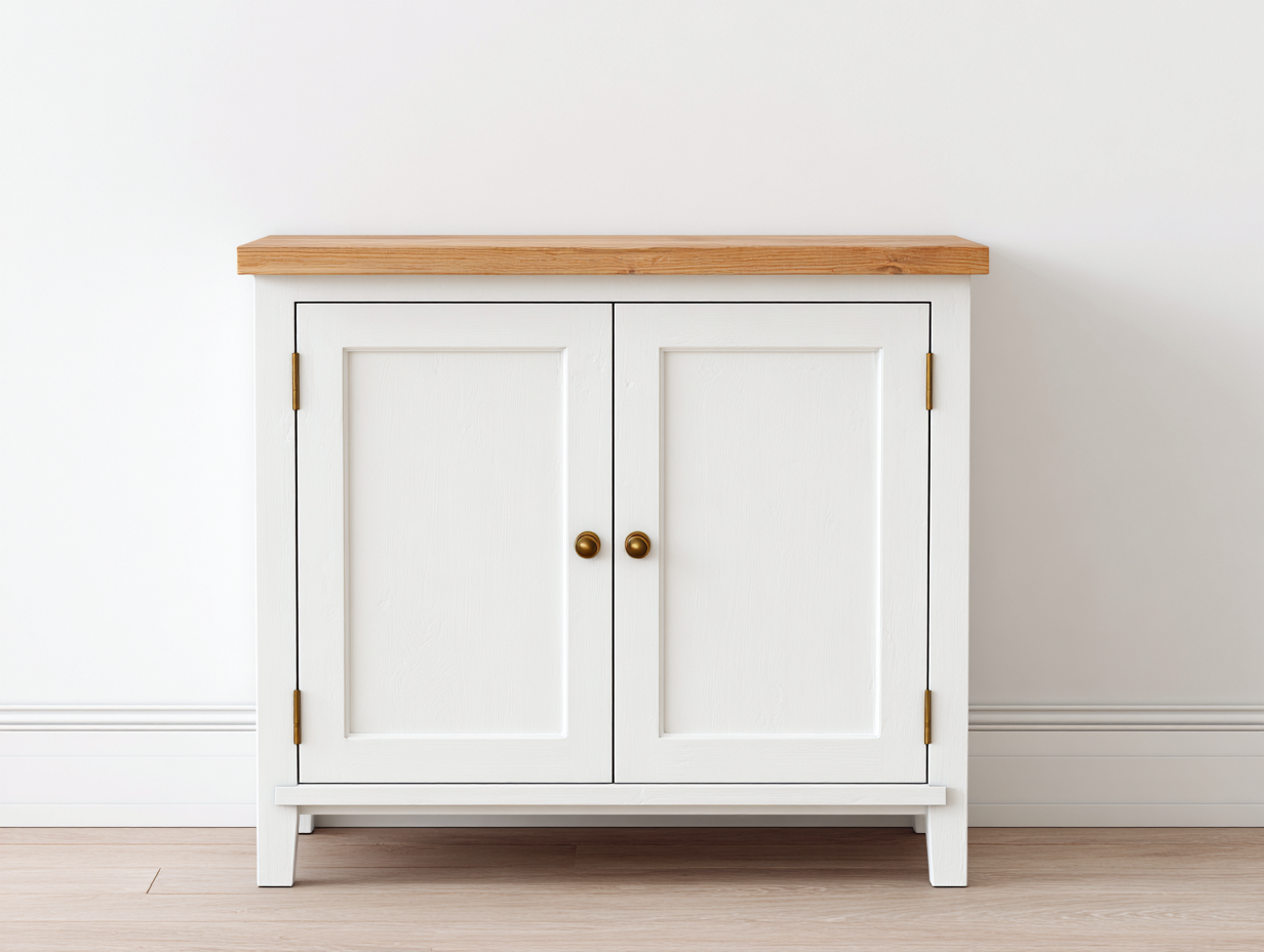 Sideboards 120x40x90 cm - Holzwerkstoff Weiß-Natur mit Metallgriffen Gold - klassischer Landhausstil-Solendanest