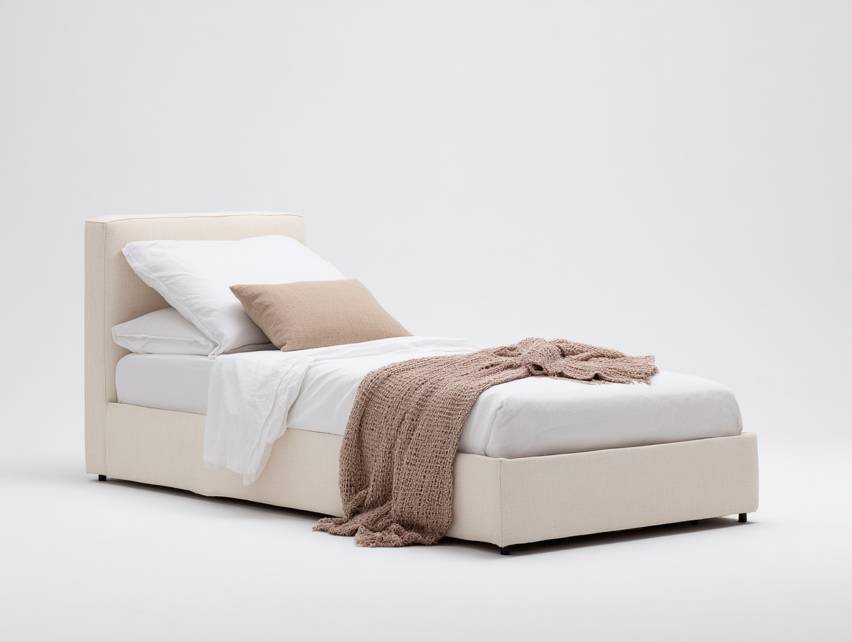 Einzelbett Stoff 210x100x95 cm Beige für Schlafzimmer - Modernes Design mit gepolstertem Kopfteil-Solendanest