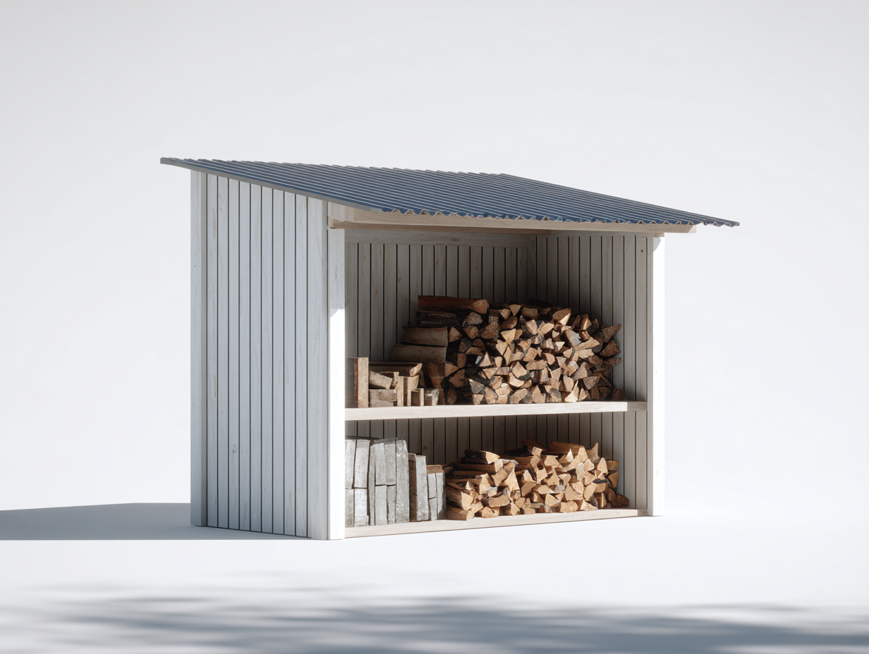 Kaminholzregal Holz 240 x 85 x 180 cm - Weiß-Grau - für Garten mit Pultdach-Solendanest