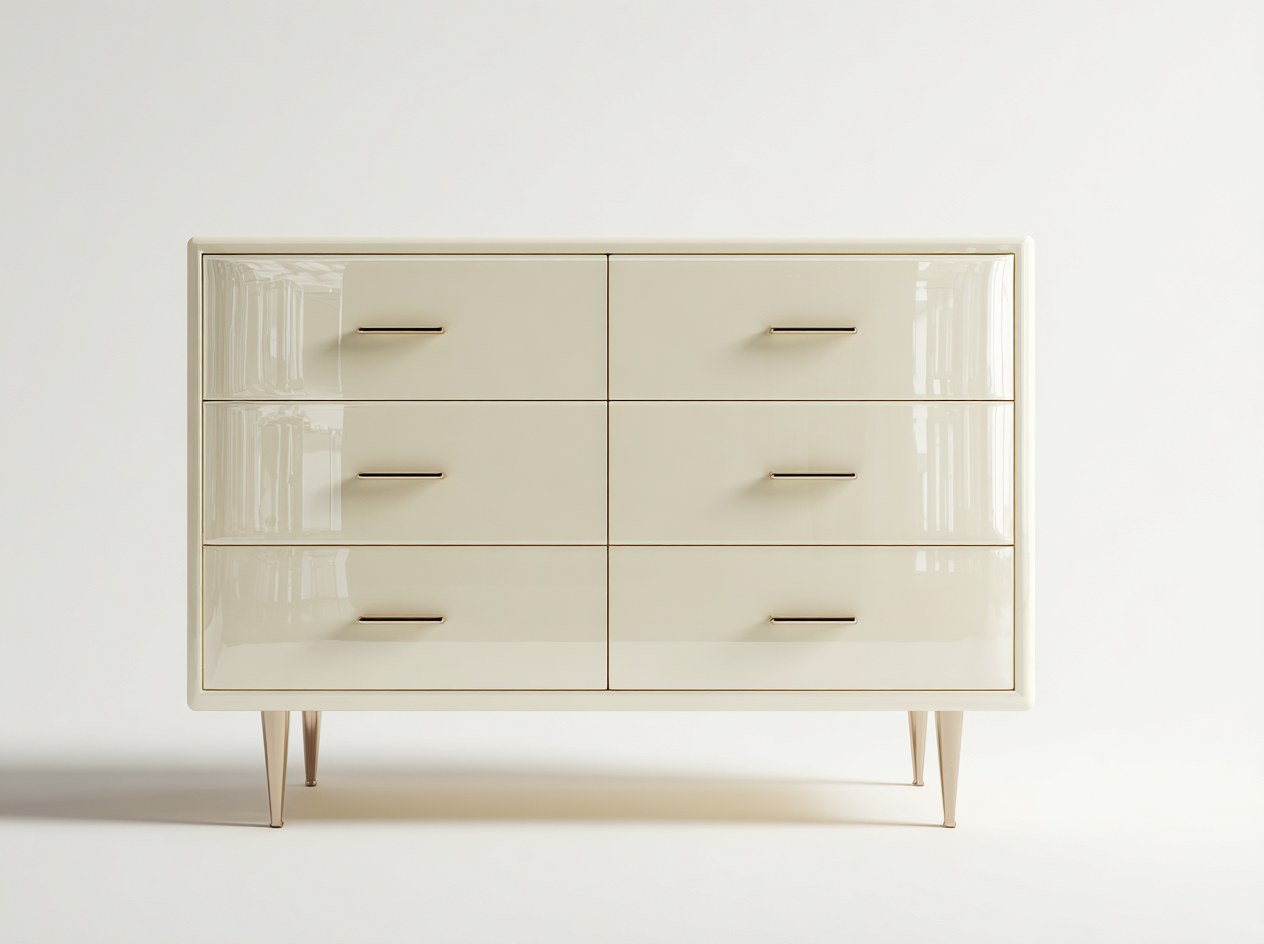 Kommode mit Schubladen Holz 140x45x82 cm Creme für Schlafzimmer - Modernes Design mit 6 Schubladen-Solendanest