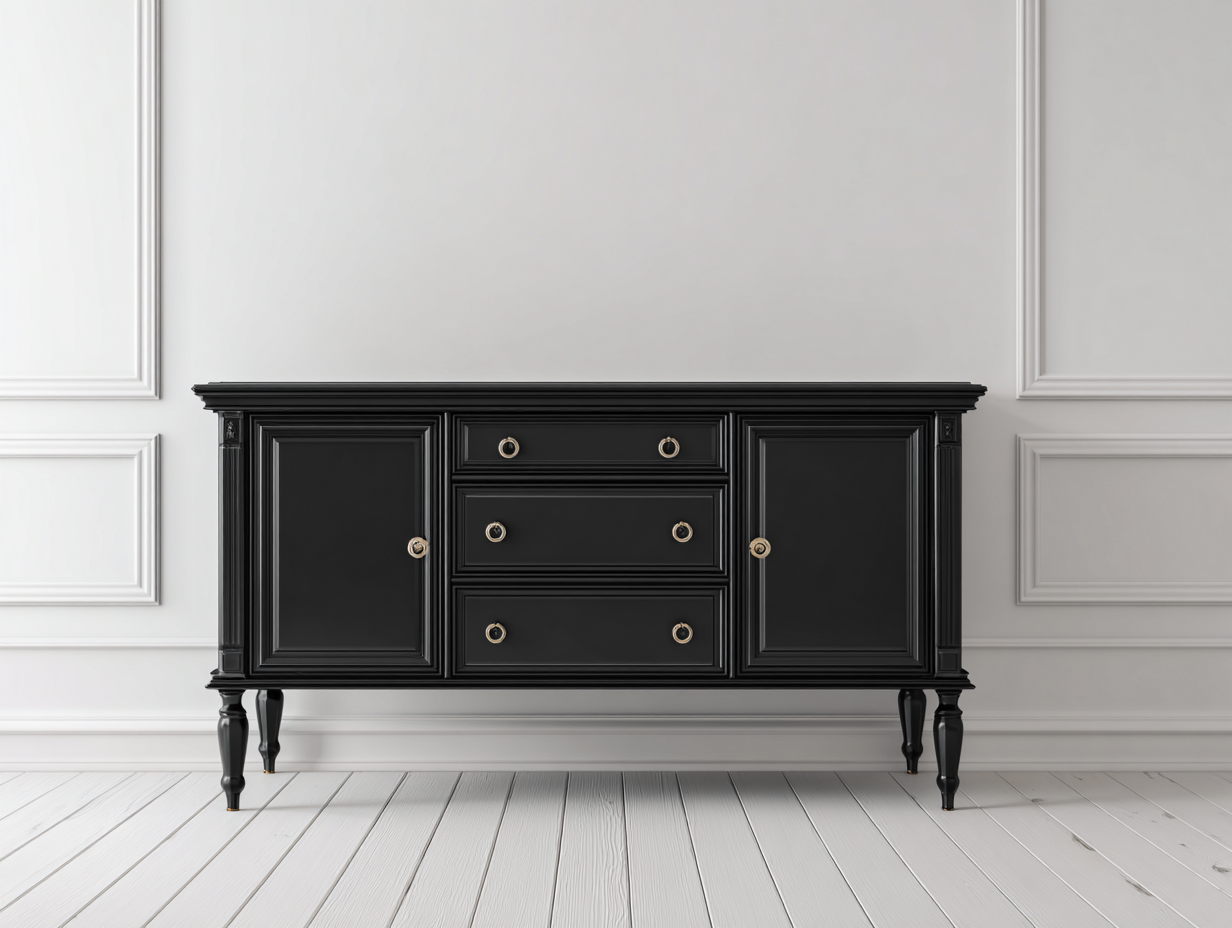 Dielenschränke Holz 175 x 45 x 82 cm - Schwarz - für Flur mit 2 Türen und 3 Schubladen-Solendanest