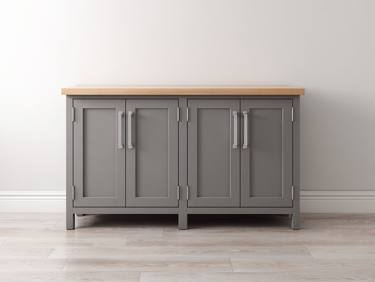 Sideboards Holz 160x45x85 cm Grau-Naturholz für Wohnzimmer - Klassisches Design mit 4 Türen-Solendanest
