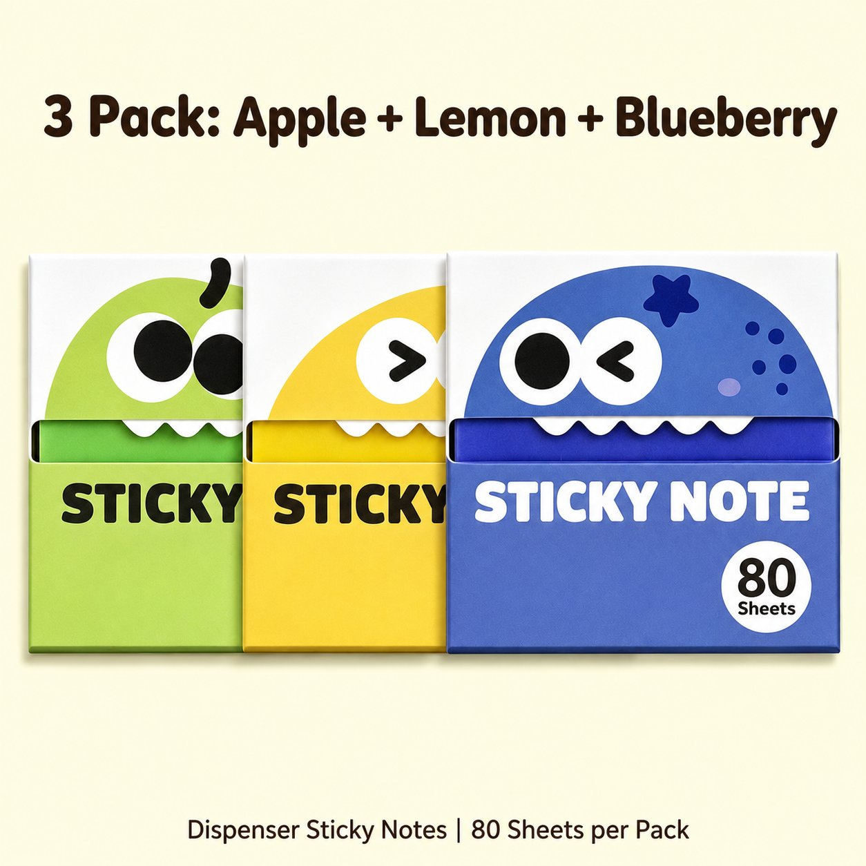 🍓 Fruit Monster Transparent Pull Out Sticky Notes | Semi-Transparent No Residue Index Tabs For Students & Office Marking