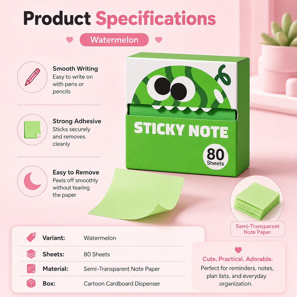🍓 Fruit Monster Transparent Pull Out Sticky Notes | Semi-Transparent No Residue Index Tabs For Students & Office Marking