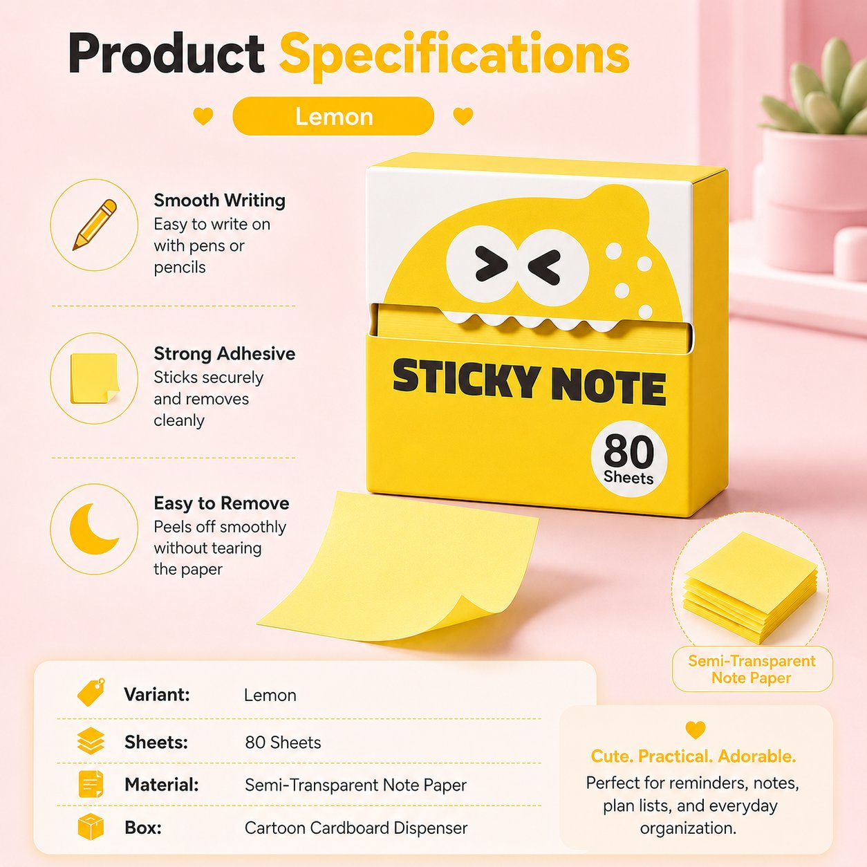 🍓 Fruit Monster Transparent Pull Out Sticky Notes | Semi-Transparent No Residue Index Tabs For Students & Office Marking