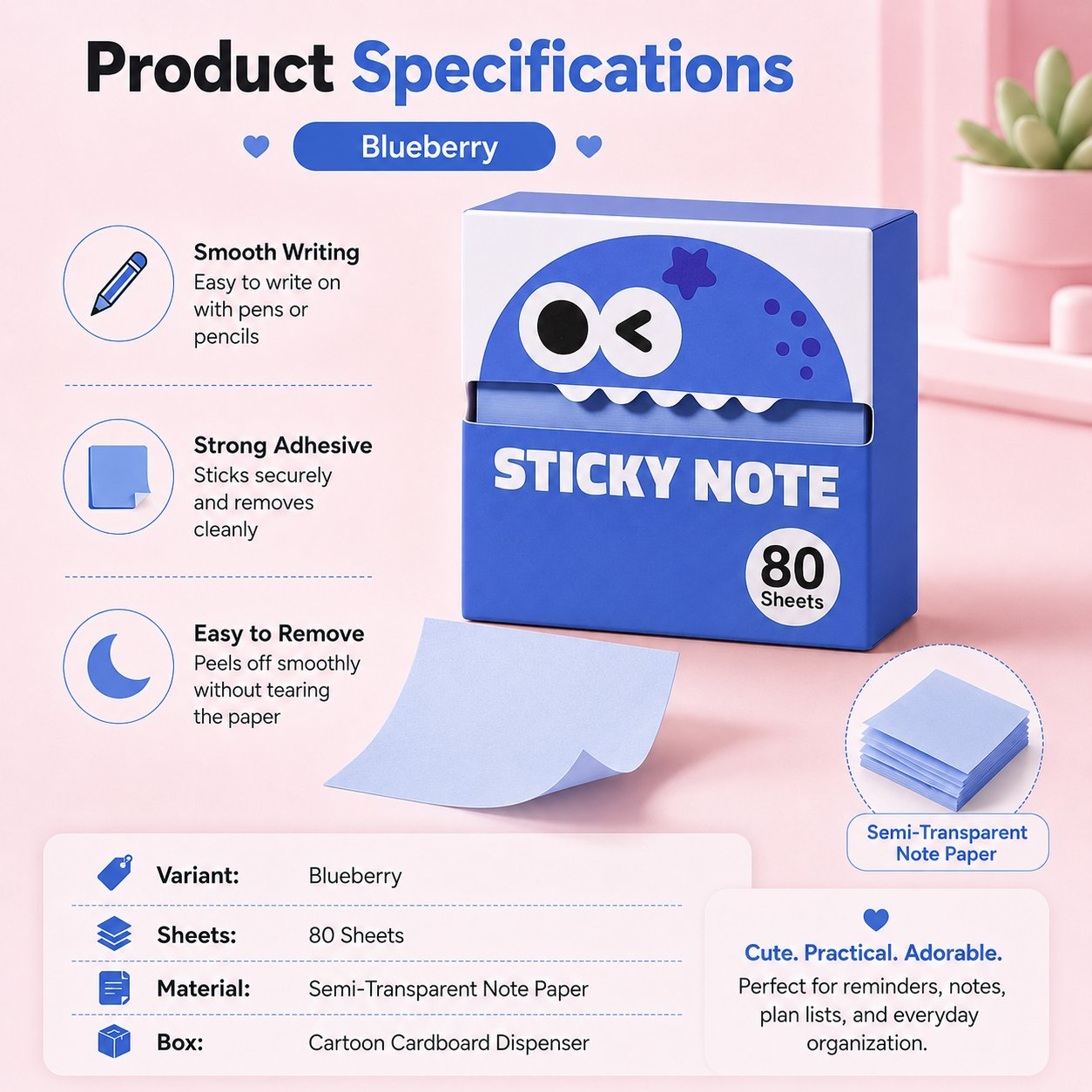 🍓 Fruit Monster Transparent Pull Out Sticky Notes | Semi-Transparent No Residue Index Tabs For Students & Office Marking