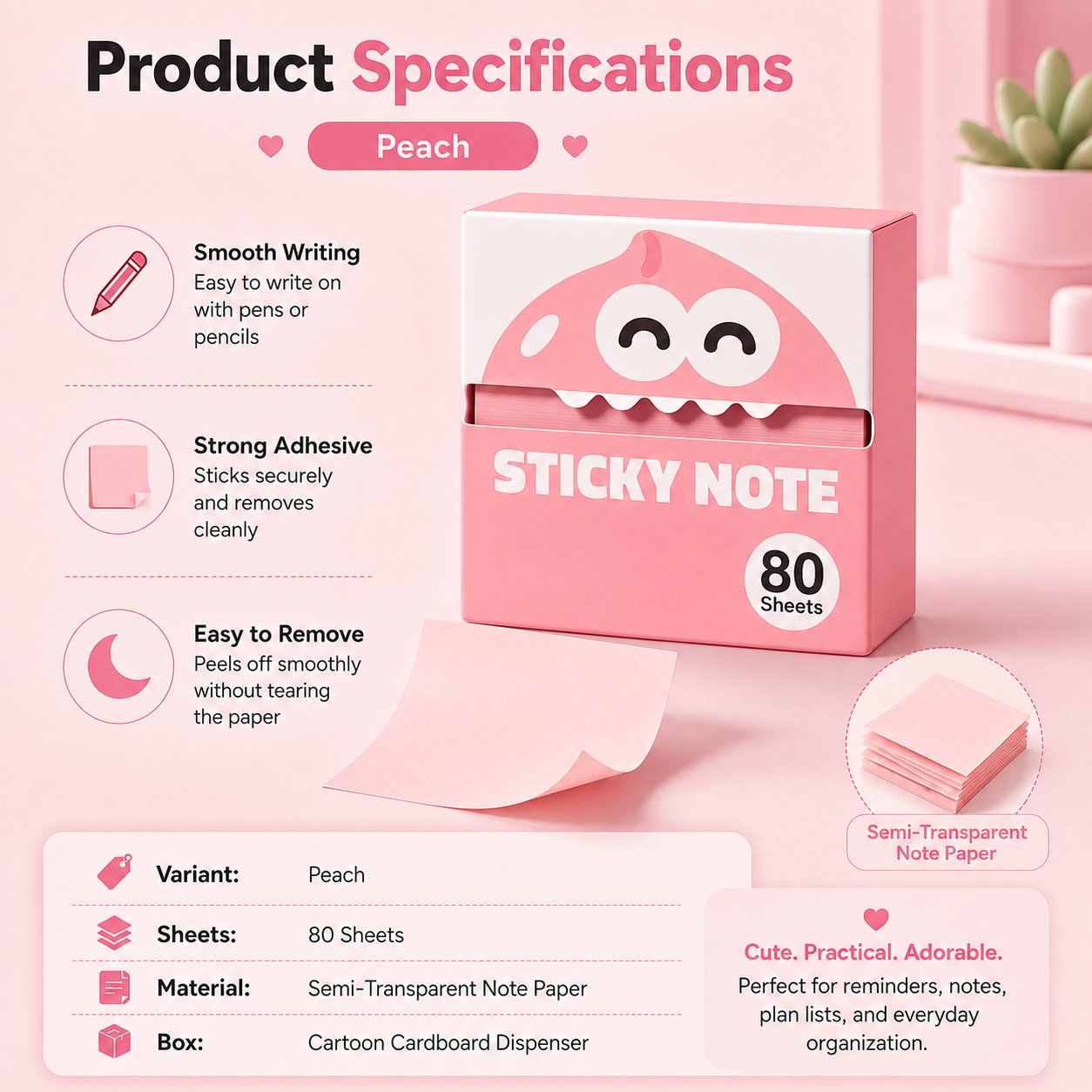 🍓 Fruit Monster Transparent Pull Out Sticky Notes | Semi-Transparent No Residue Index Tabs For Students & Office Marking