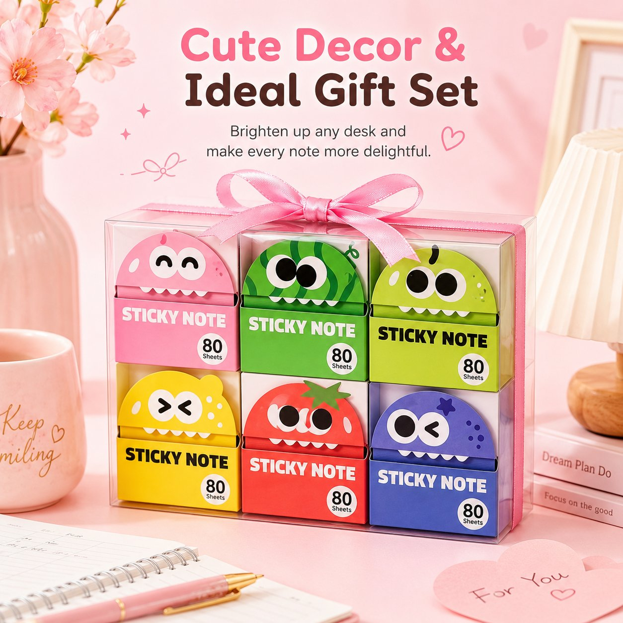 🍓 Fruit Monster Transparent Pull Out Sticky Notes | Semi-Transparent No Residue Index Tabs For Students & Office Marking