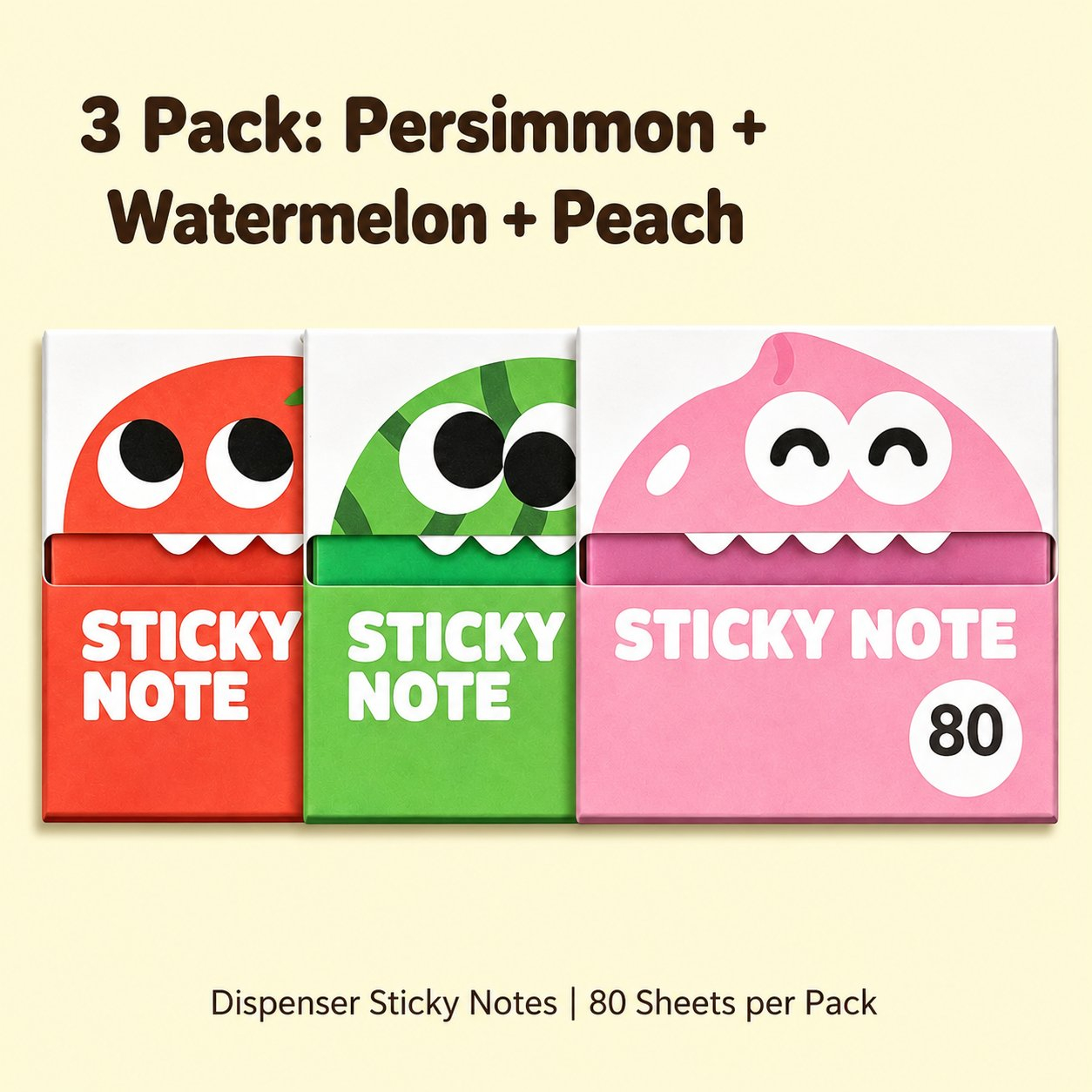 🍓 Fruit Monster Transparent Pull Out Sticky Notes | Semi-Transparent No Residue Index Tabs For Students & Office Marking