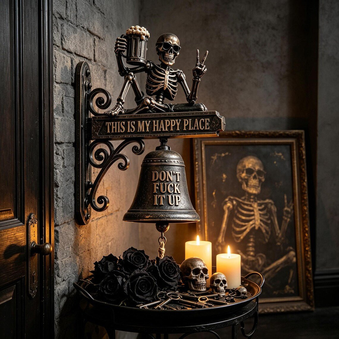 💀 Skeleton “This Is My Happy Place” Wall Bell