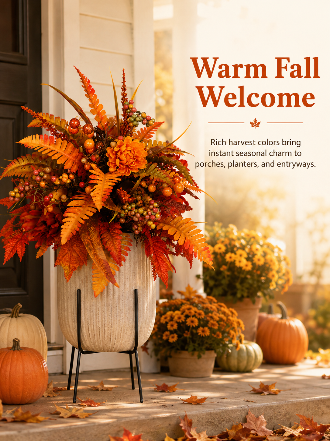 Autumn floral decor for front porch and entryway