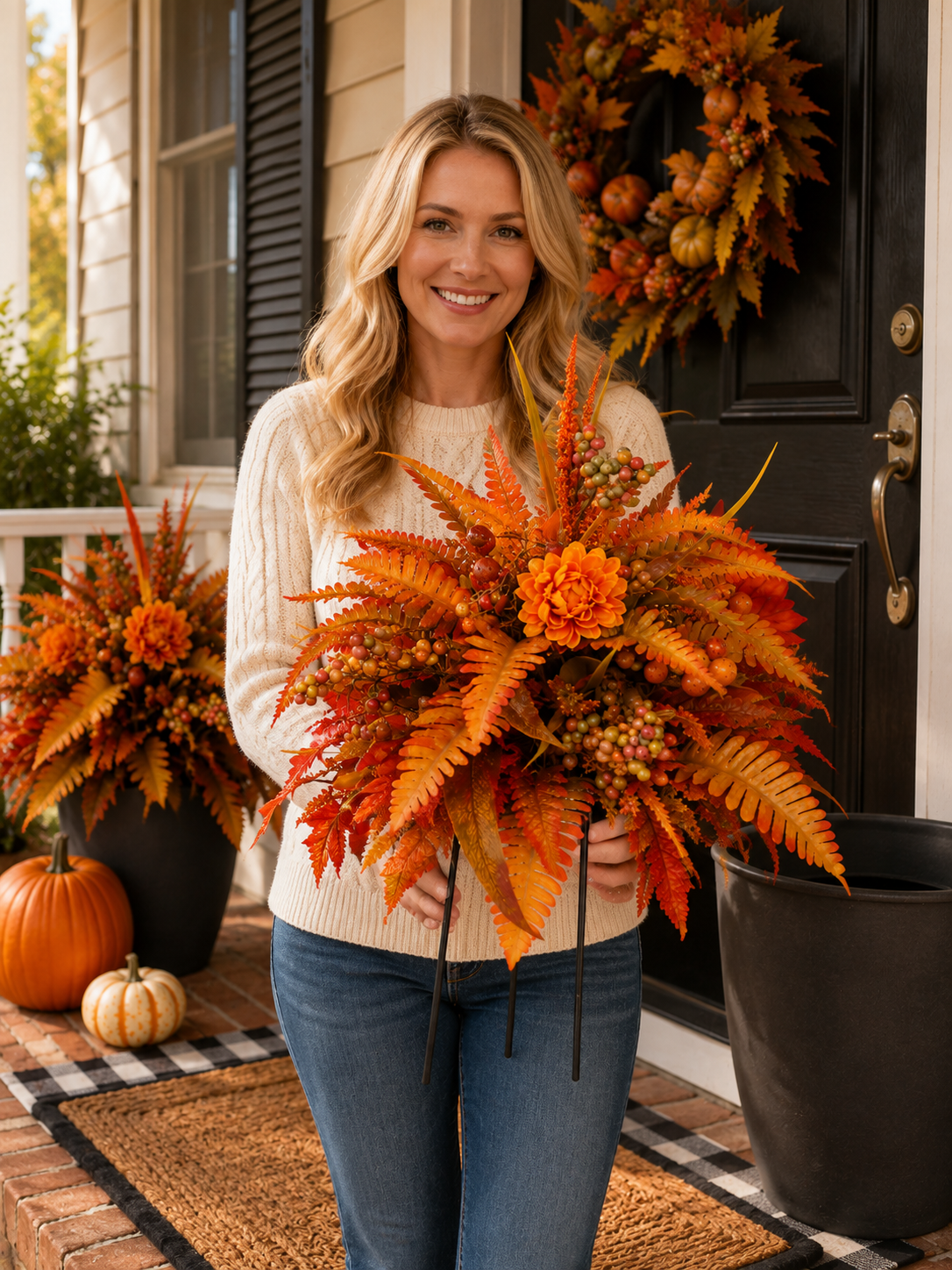 Full layered artificial fall flower arrangement