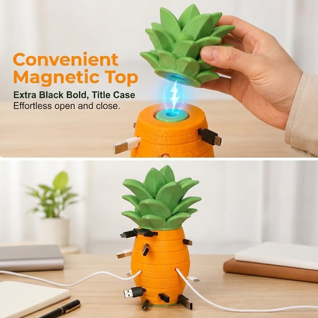 Magnetic leafy top pineapple cable organizer