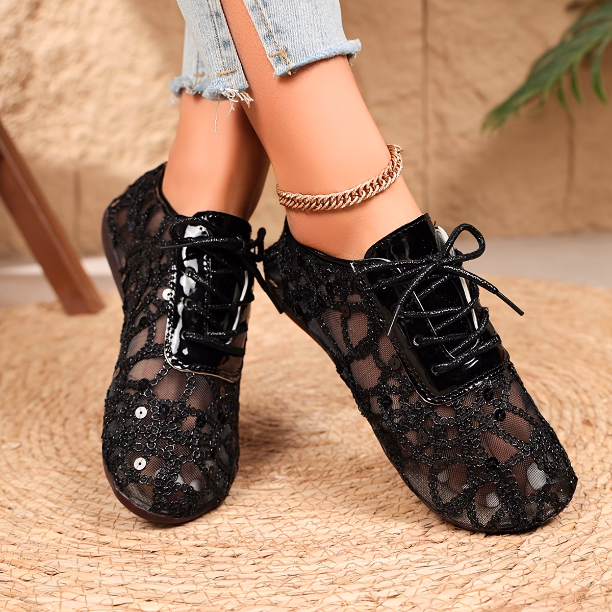 womens fashion new summer style lace up mesh   women shoes Product details 0
