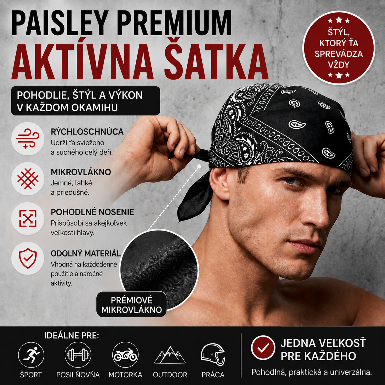  🔥✨【Kúpte 3 kusy a získajte 3 zadarmo, 6-dielna sada】Klasická čelenka pre motocyklistov a športovcov