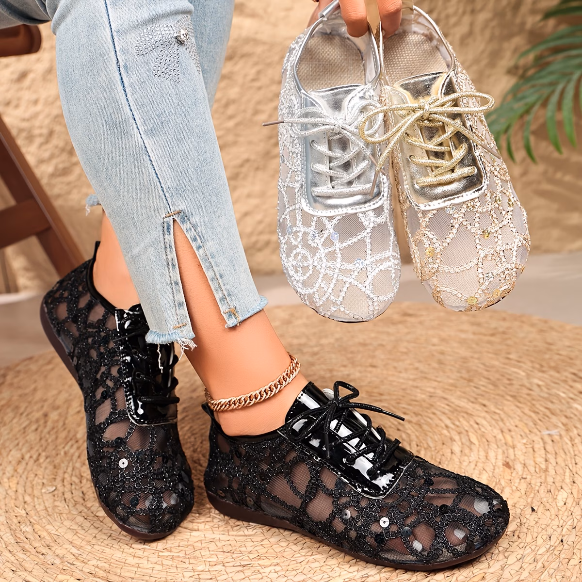 womens fashion new summer style lace up mesh   women shoes Product details 2