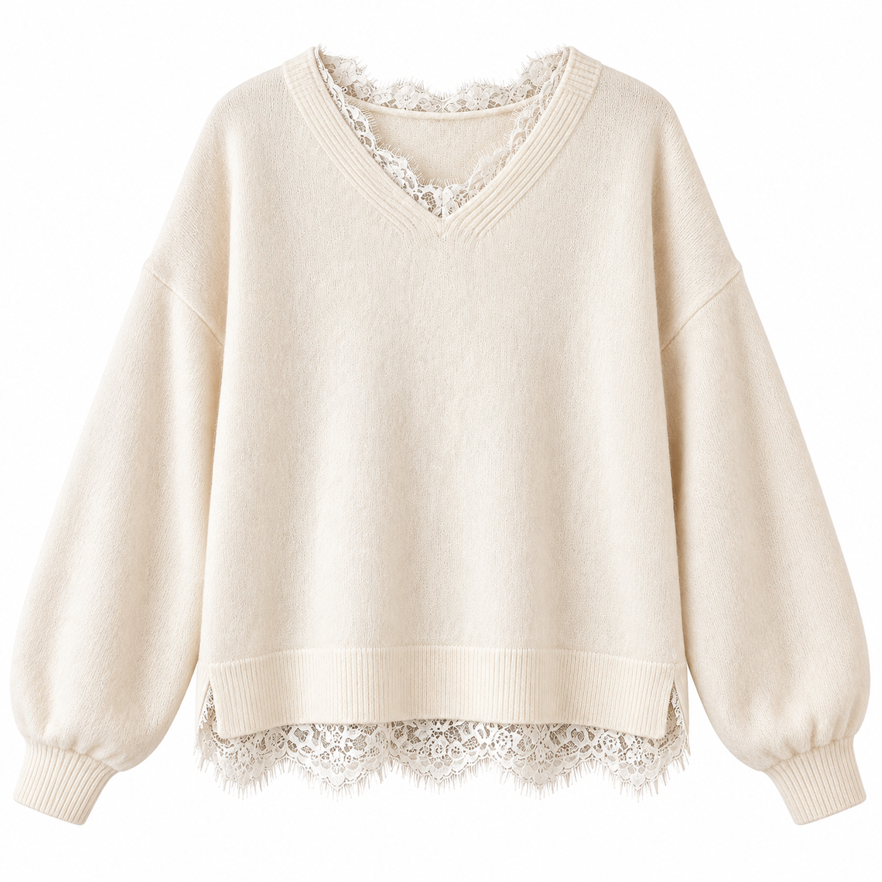 Oversized Accent Lace Sweater - Cream