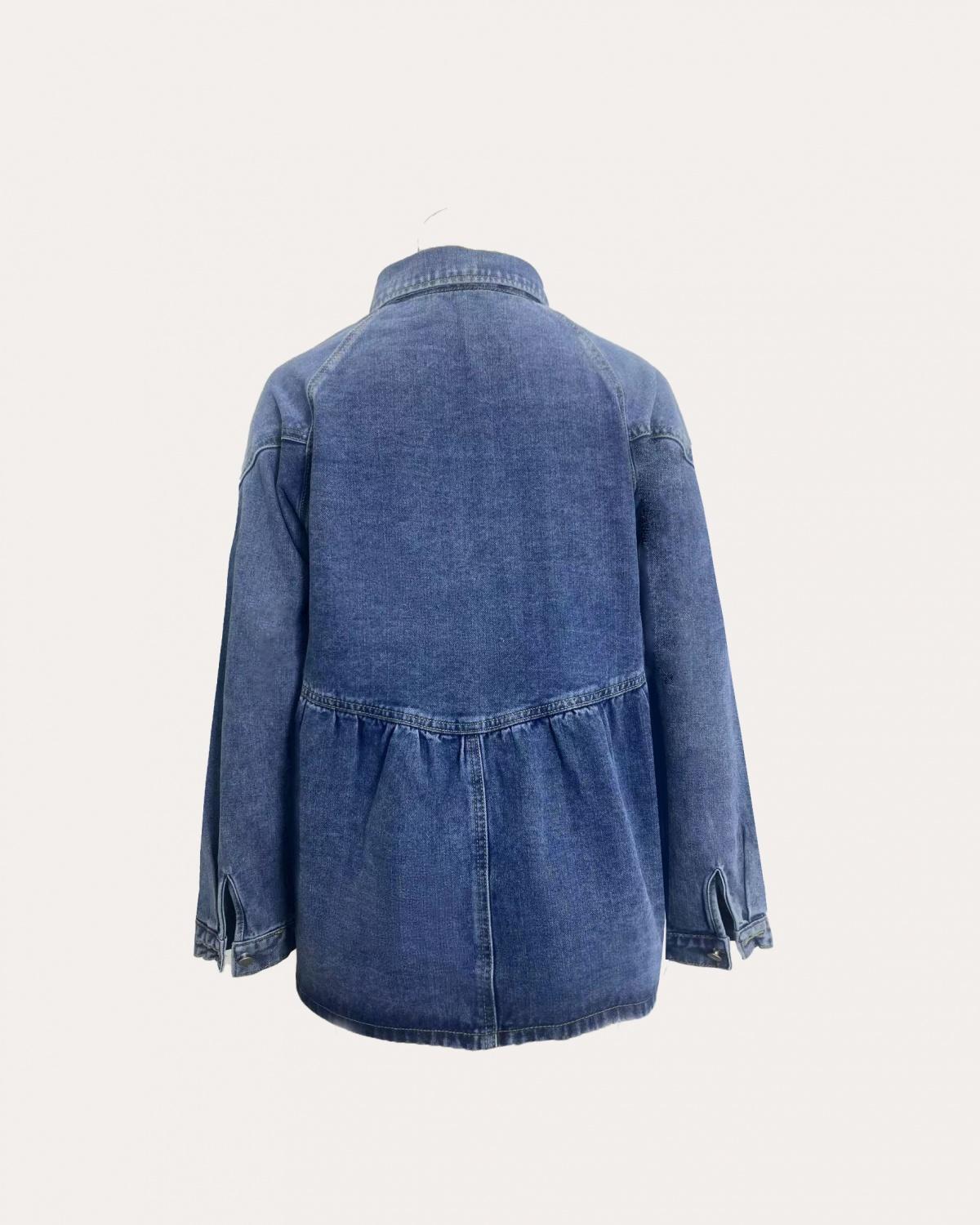 Gray Buttoned Long Sleeve Denim Mini Dress