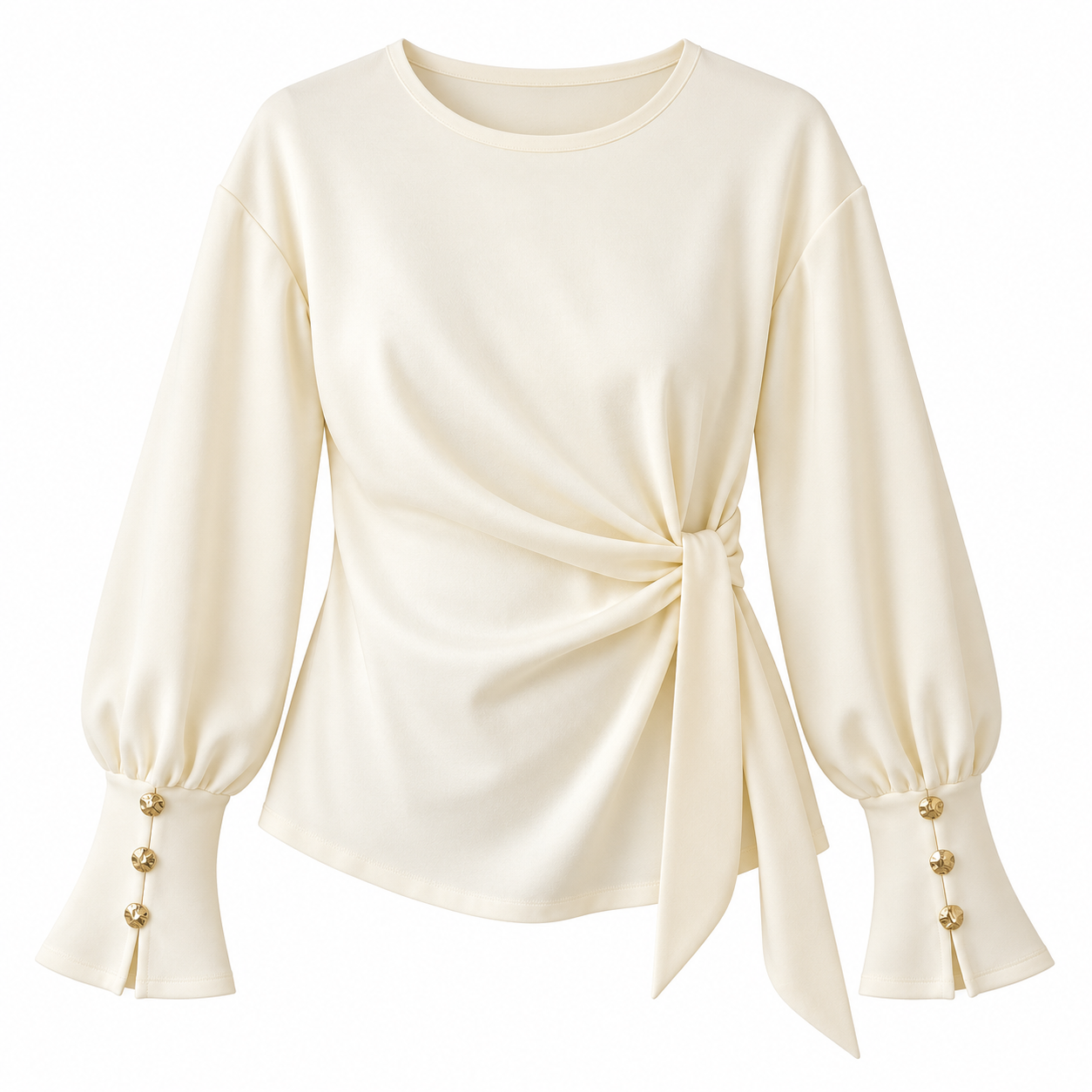 Long Sleeve Wrap Blouse - Cream