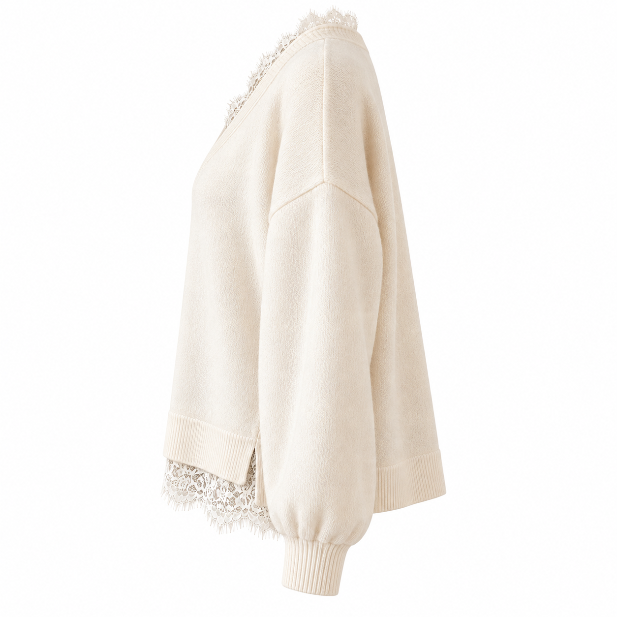 Oversized Accent Lace Sweater - Cream