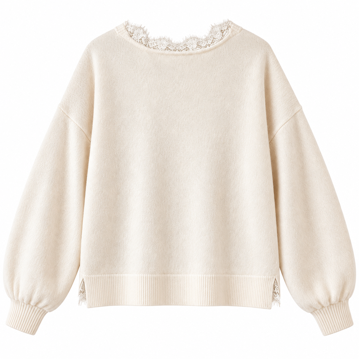 Oversized Accent Lace Sweater - Cream