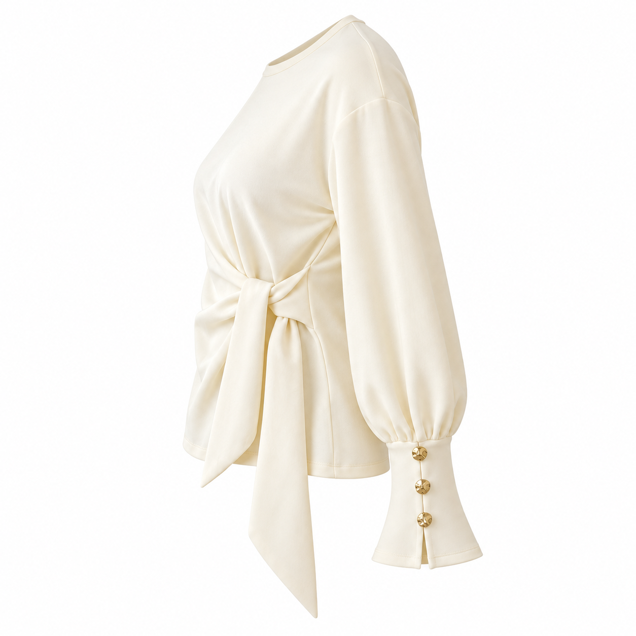 Long Sleeve Wrap Blouse - Cream