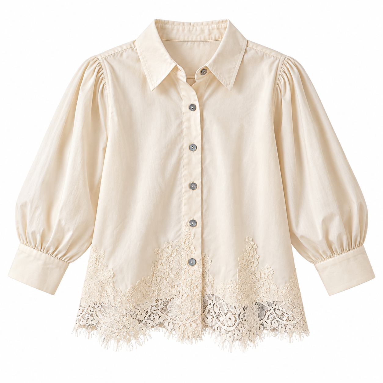 Accent Lace Collared Shirt - Ecru
