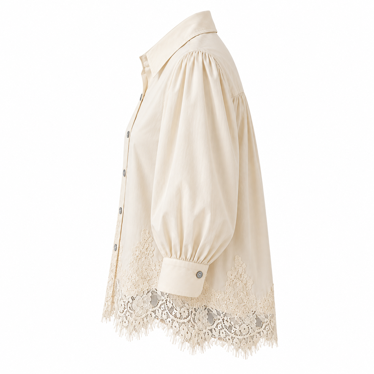 Accent Lace Collared Shirt - Ecru