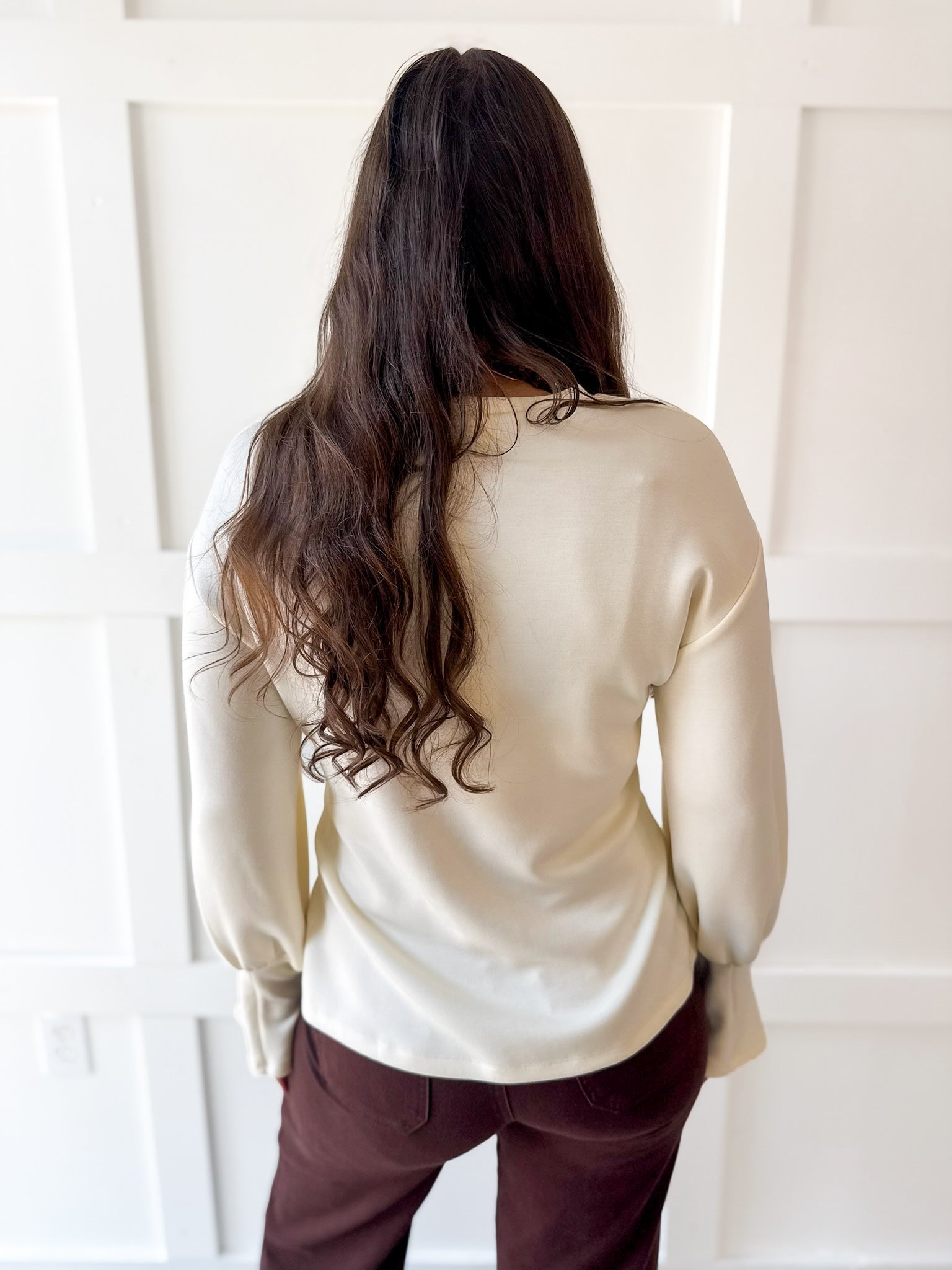 Long Sleeve Wrap Blouse - Cream