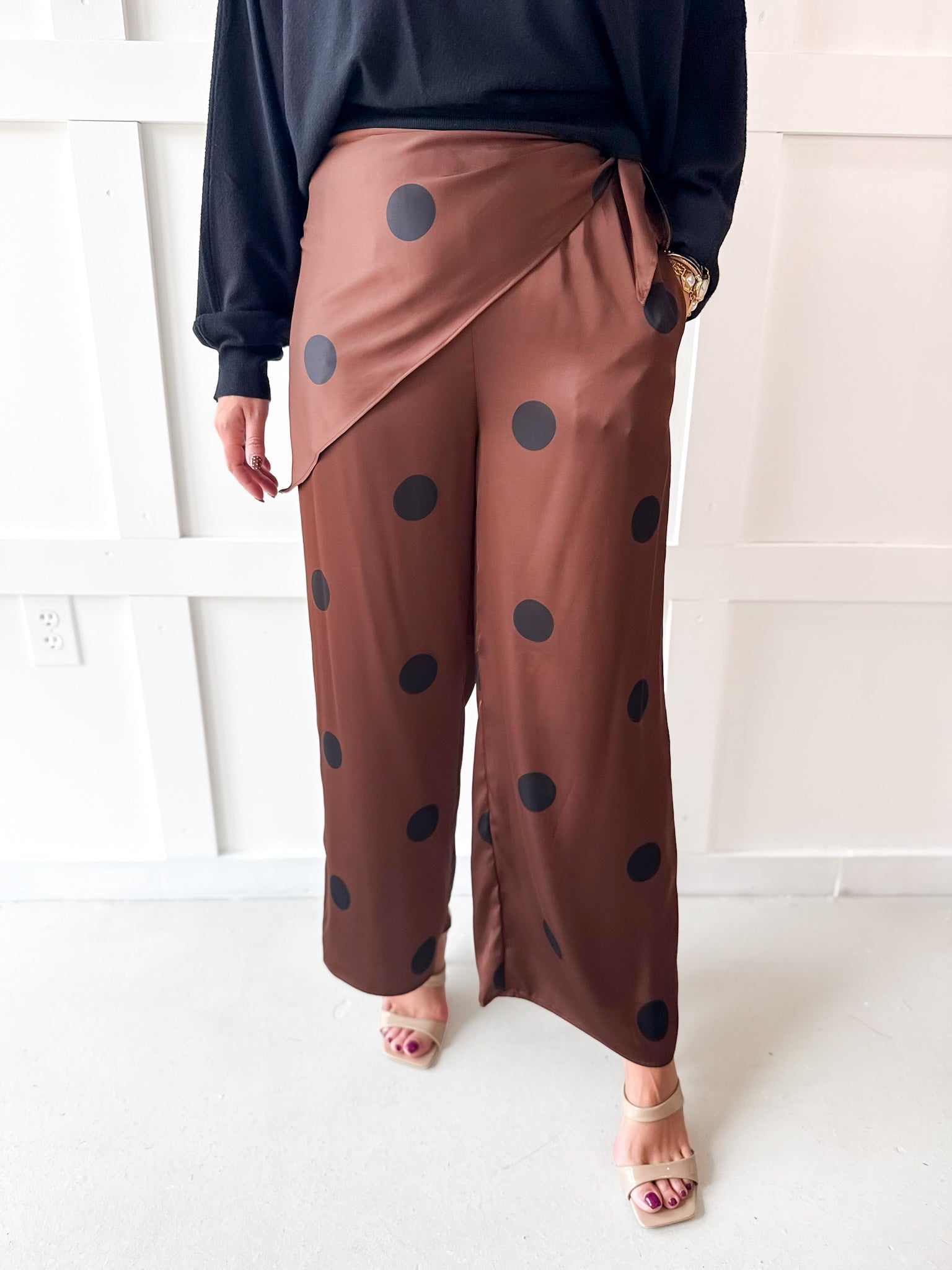 Polka Dot With Overlay Pants-  Brown