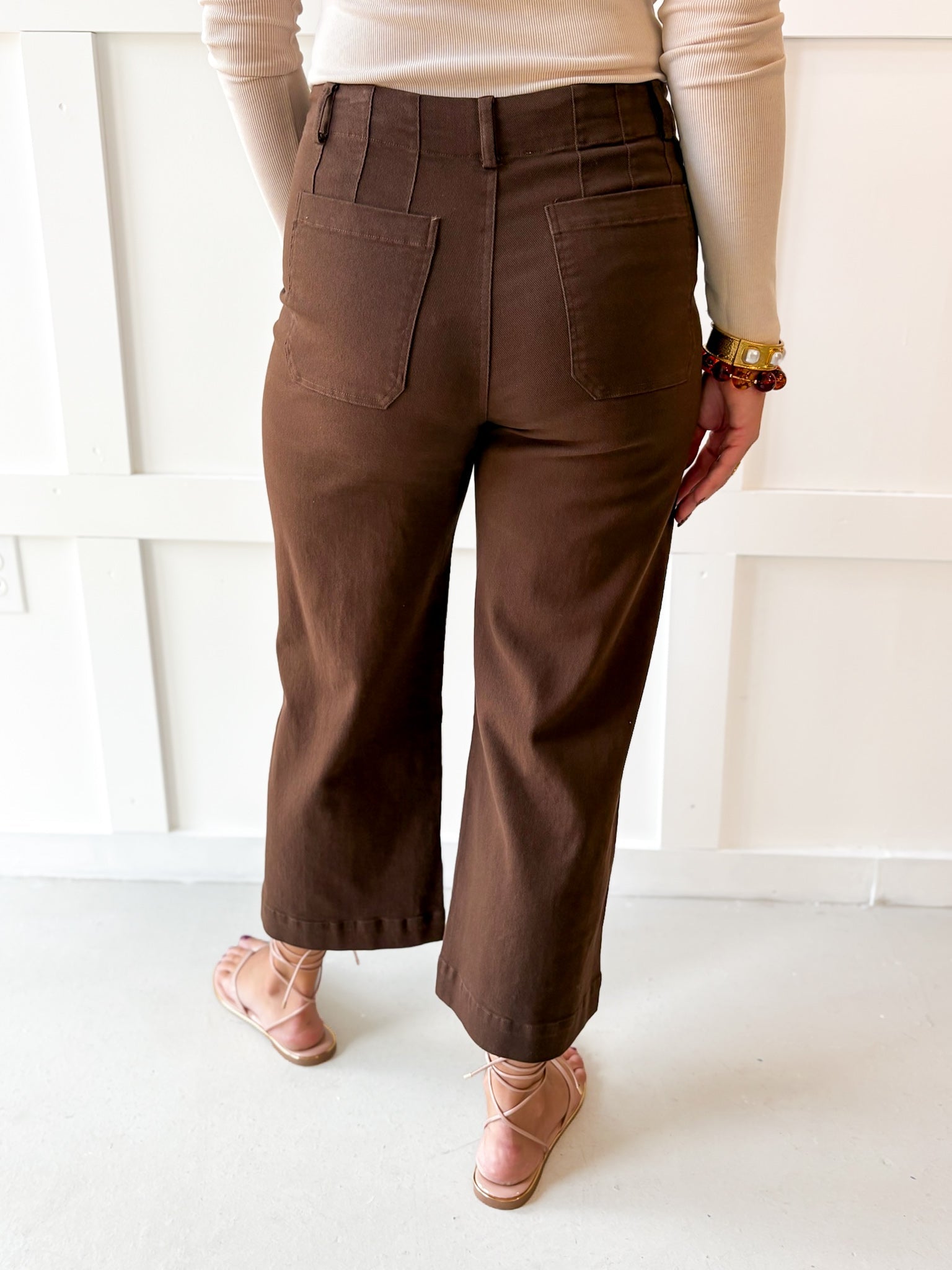 Soft Washed Wide Leg Pants - Brown