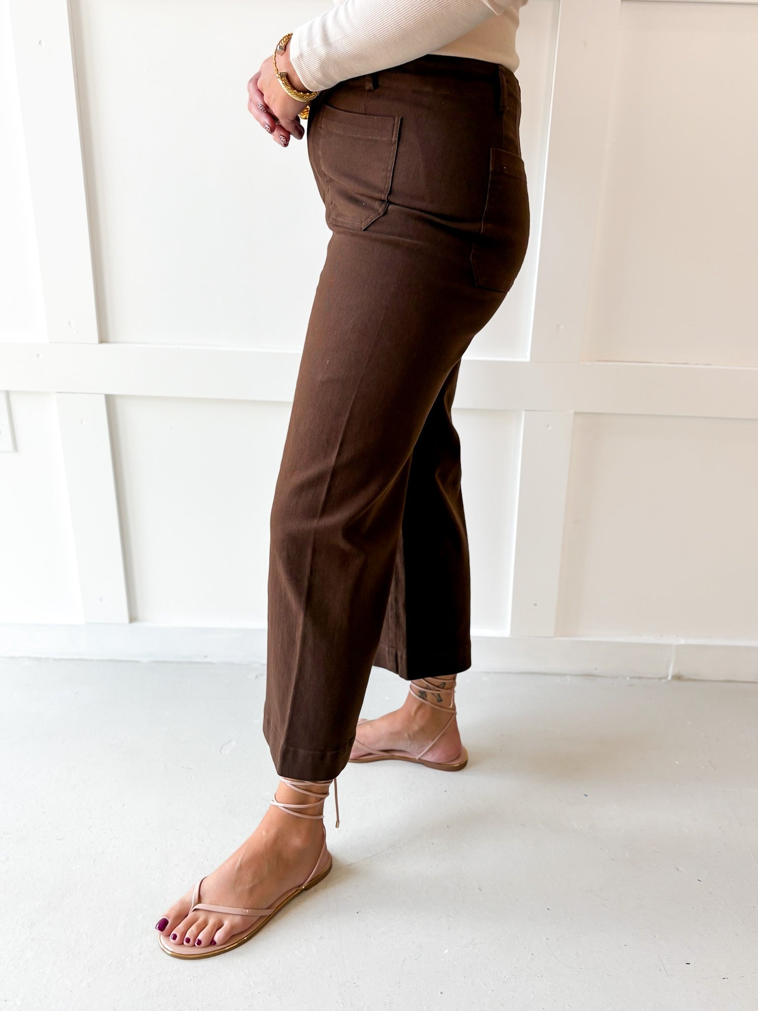 Soft Washed Wide Leg Pants - Brown