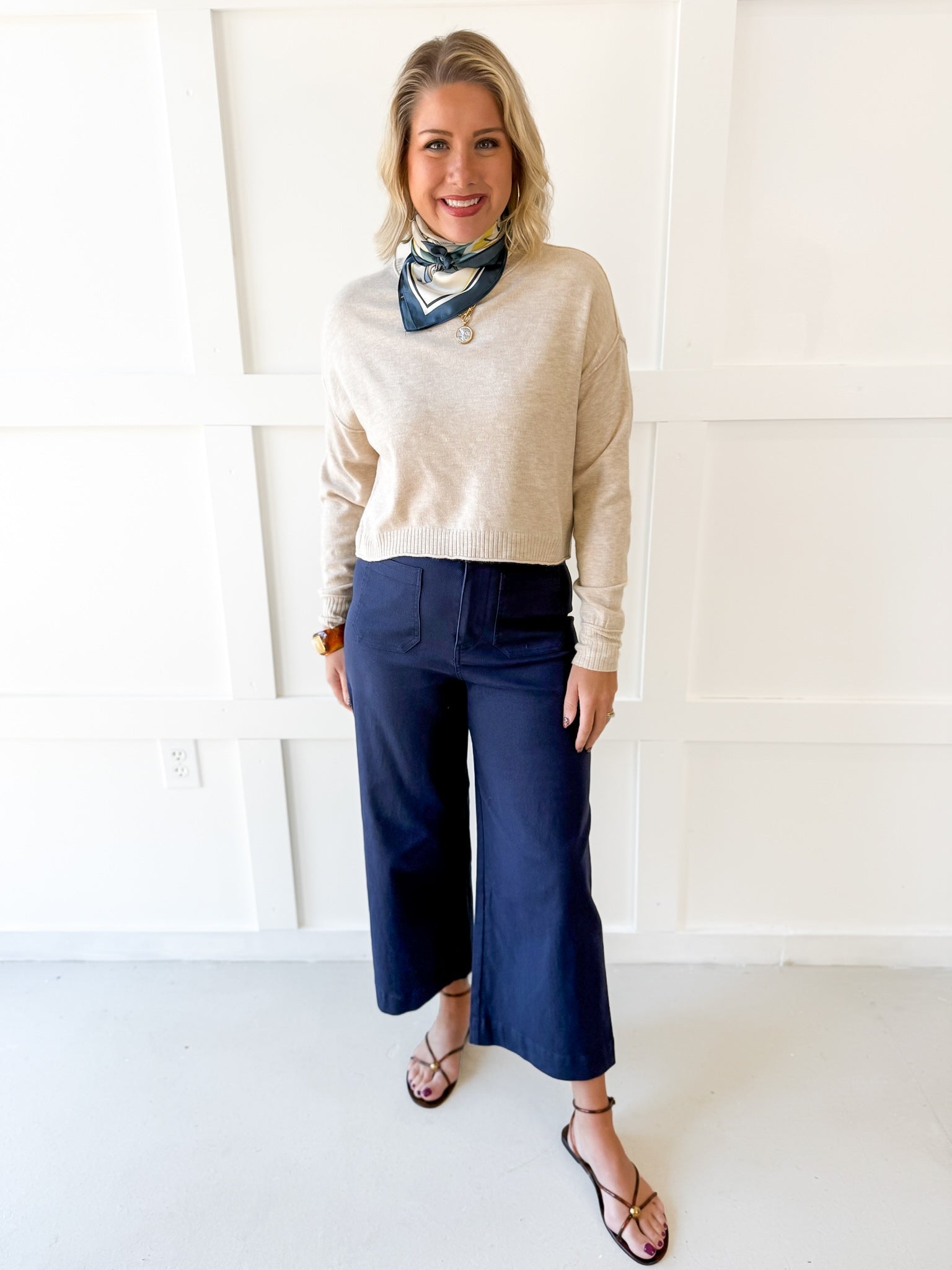 Soft Washed Wide Leg Pants - Navy
