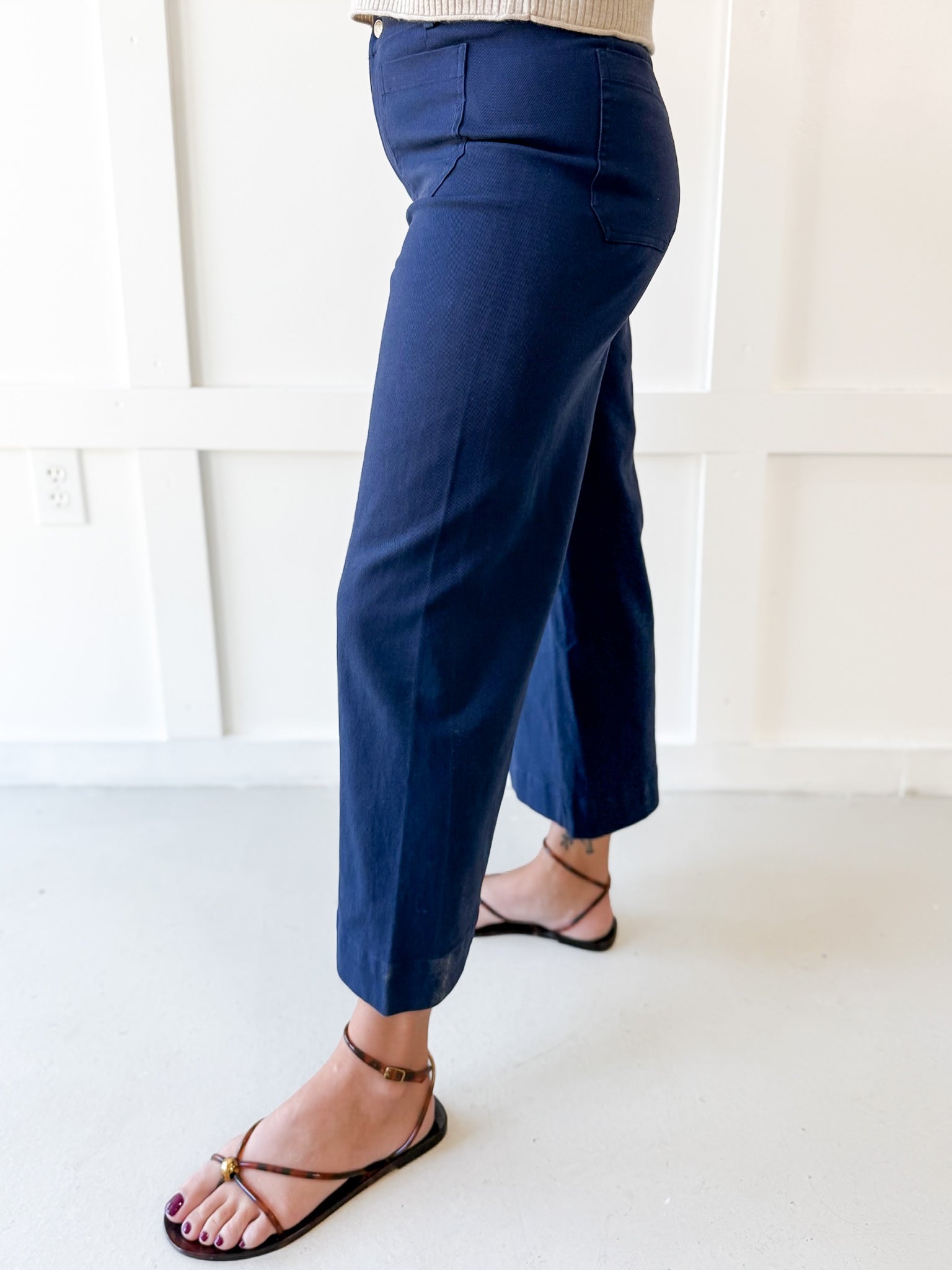Soft Washed Wide Leg Pants - Navy